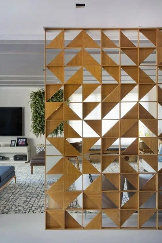 geometric plywood room divider