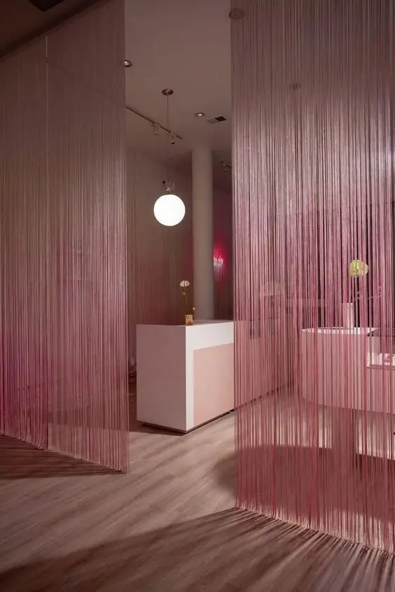 String Curtain DIY room divider: Mesmerising, unique and beautiful. A fascinating way to denote room spaces. Using some thin