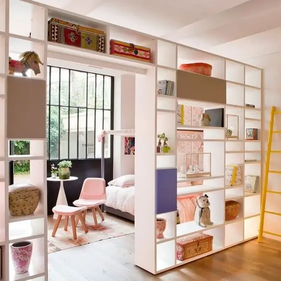 built in shelves room divider