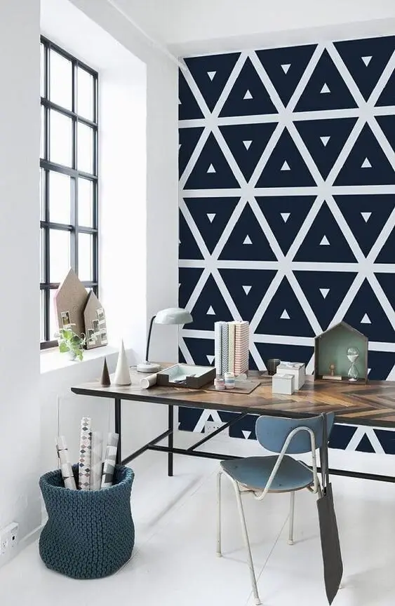 blue and white home office