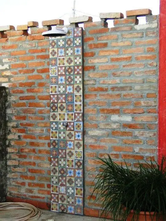 tiles and brick outdoor shower