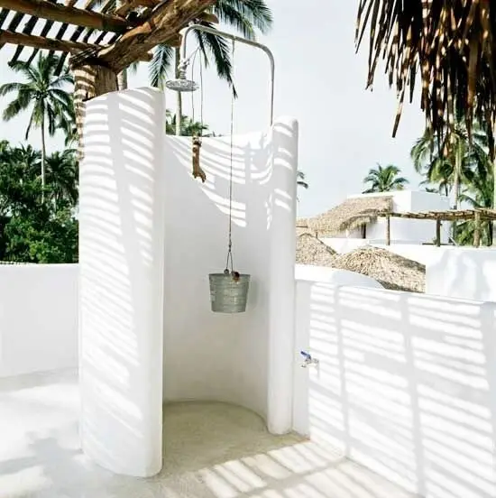 white mediterranean outdoor shower