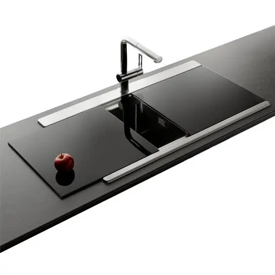 black kitchen island with sink