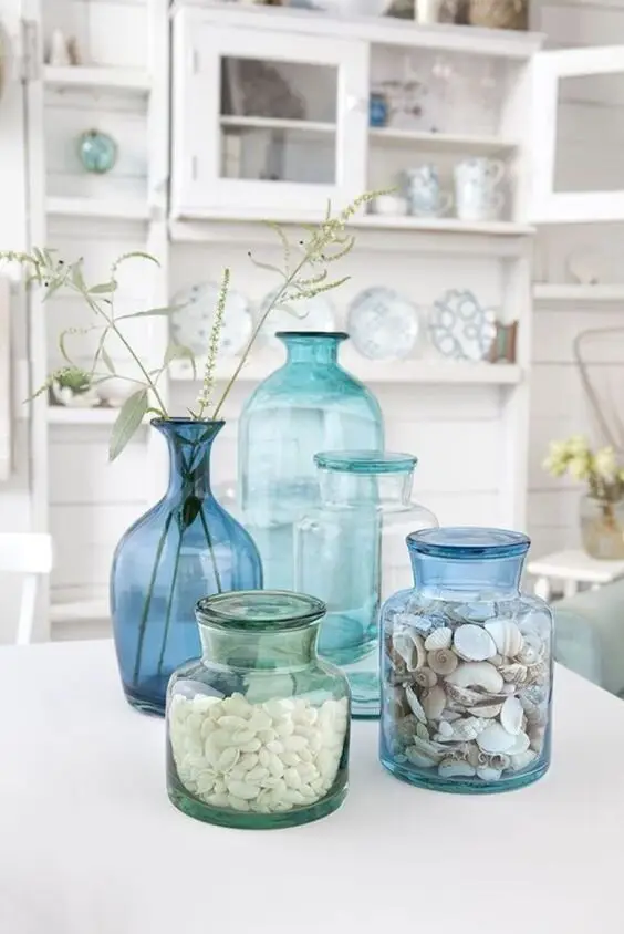 colored glass jars and vases