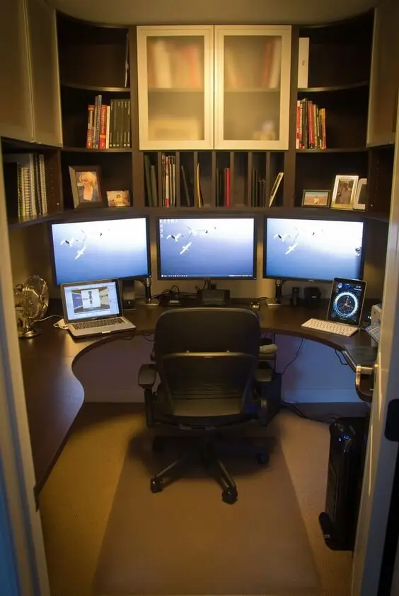 Closet Game Room gaming home office: No room for your home office or gaming hub? No problem, just clear out a portion of