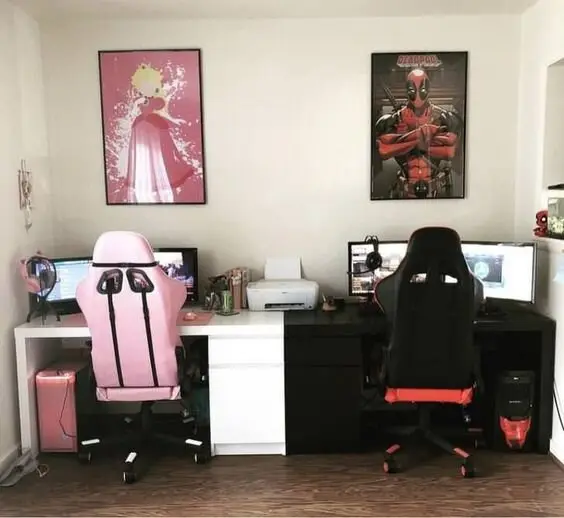 The Gaming Couple gaming home office: A couple that works together, plays together. Sharing the same space, but with each