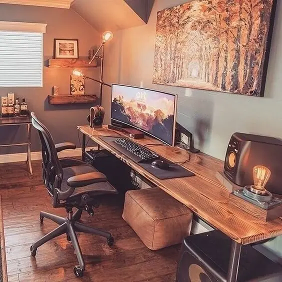 rustic home office game room