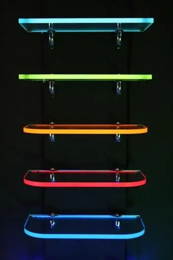 Lighted Glass Shelves gaming home office: Any home office needs storage. For the gamer’s hub, everything has to be snazzy as