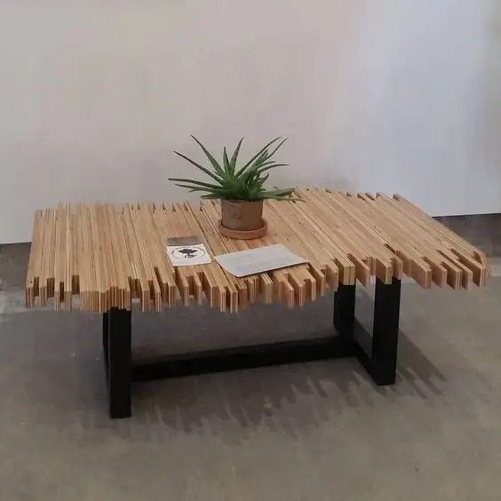 Sensational Coffee Table wood project: Plywood strips glued face to face with deliberately misaligned edges, so the tabletop