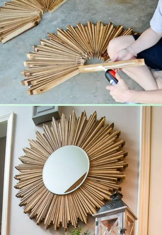 wood sunburst mirror frame