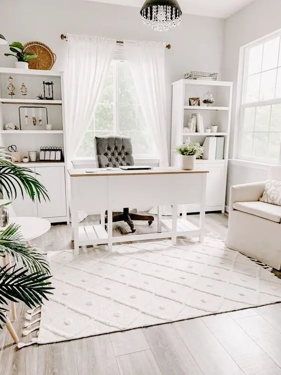 all white home office