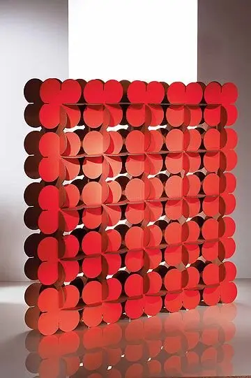 red cardboard room divider