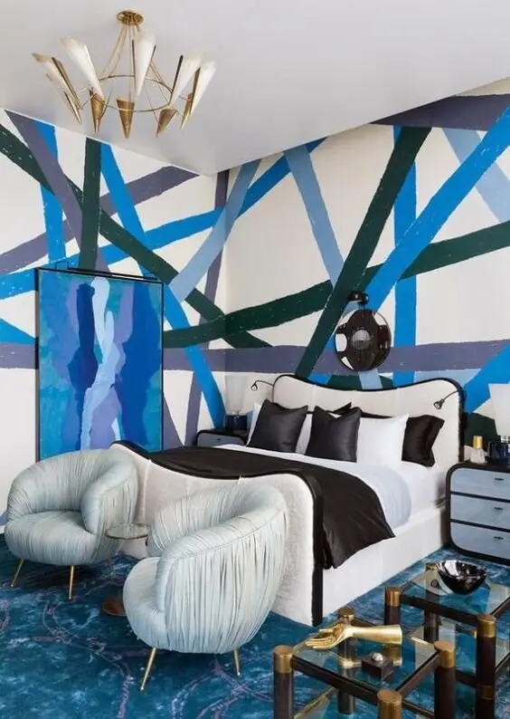 blue maximalist bedroom