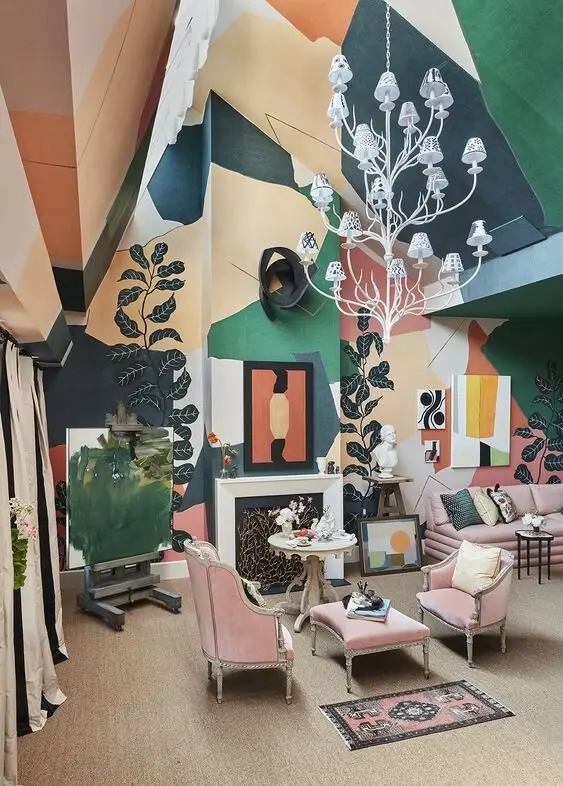 living room wall murals