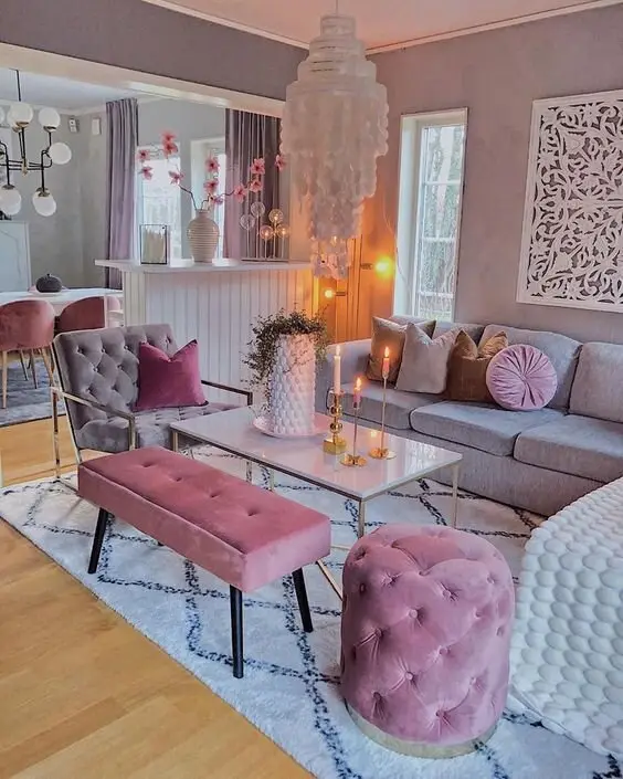 chic pink living room