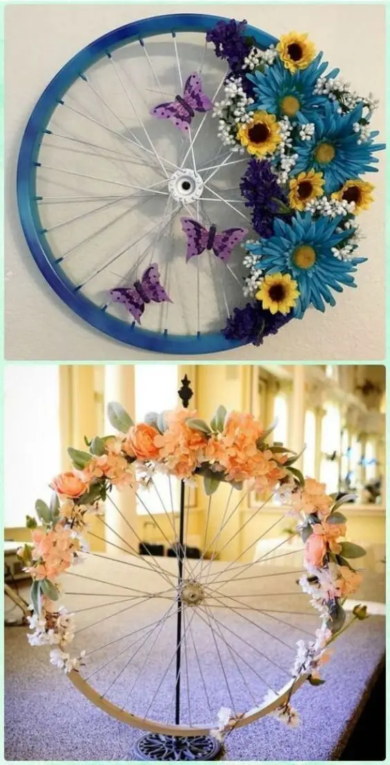 recycled bicycle wheel garlands