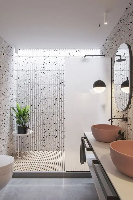 specked bathroom tiles