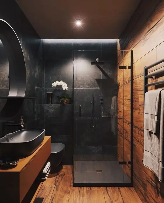 black wood bathroom