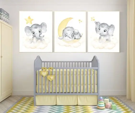yellow and grey gender neutral nursery