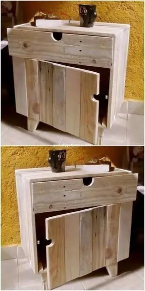 Pallet Nightstand wood project: A pallet nightstand with a drawer and a small cabinet. The drawer runners are the only