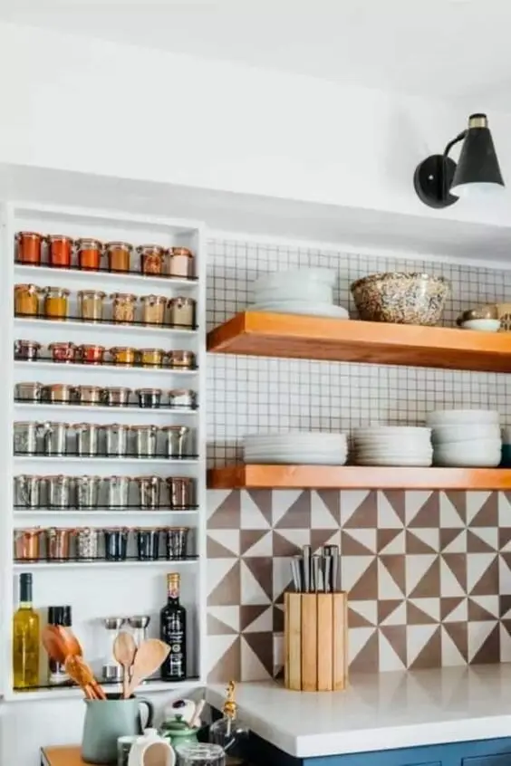 Wall Spice Rack wood project: Vertical space is the only space most kitchens have spare. A slim rack on a bare wall or