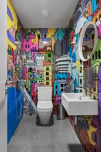 cityscape doodle bathroom