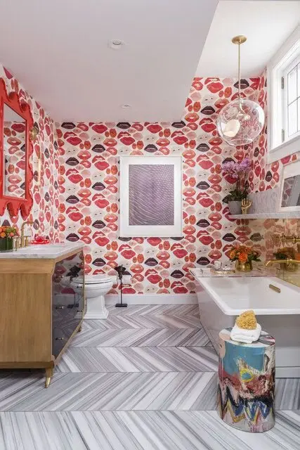 colourful bathroom wallpaper