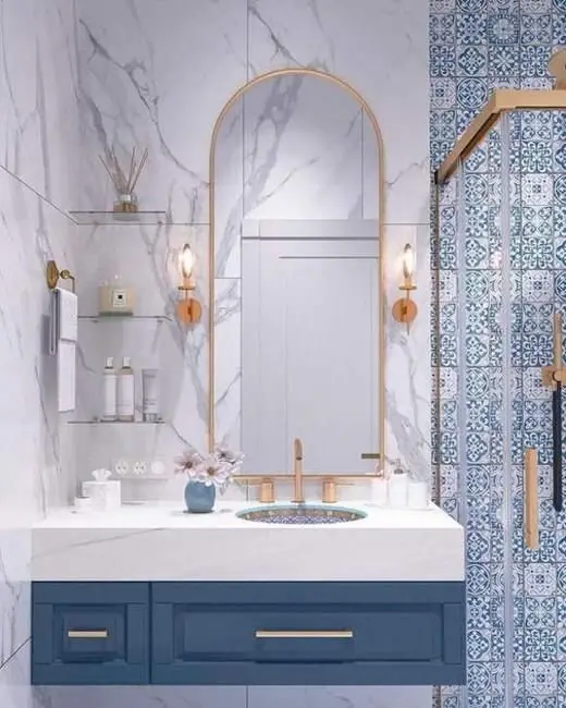 marble and spanish tile bathroom