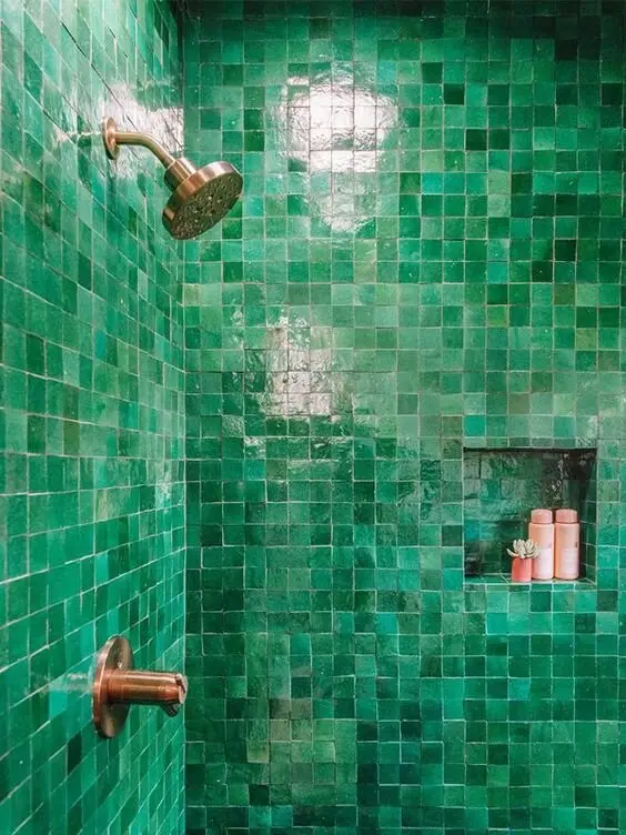 green shower walls