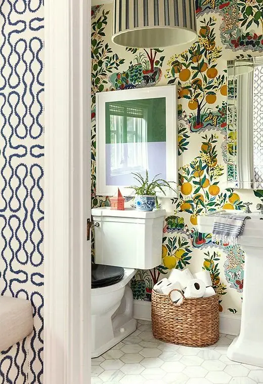 colourful bathroom wallpaper