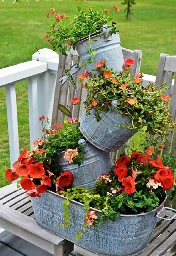 galvanised iron tub planter