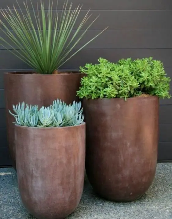 metallic garden planters