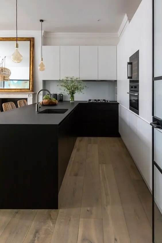 modern black and white kitchen