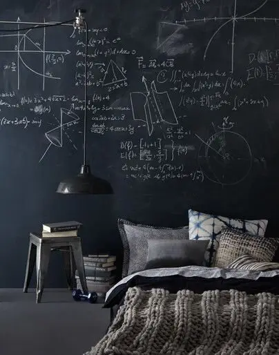 Nerdy Zone bedroom: A chalkboard wall beside the desk corner, catching notes, lists