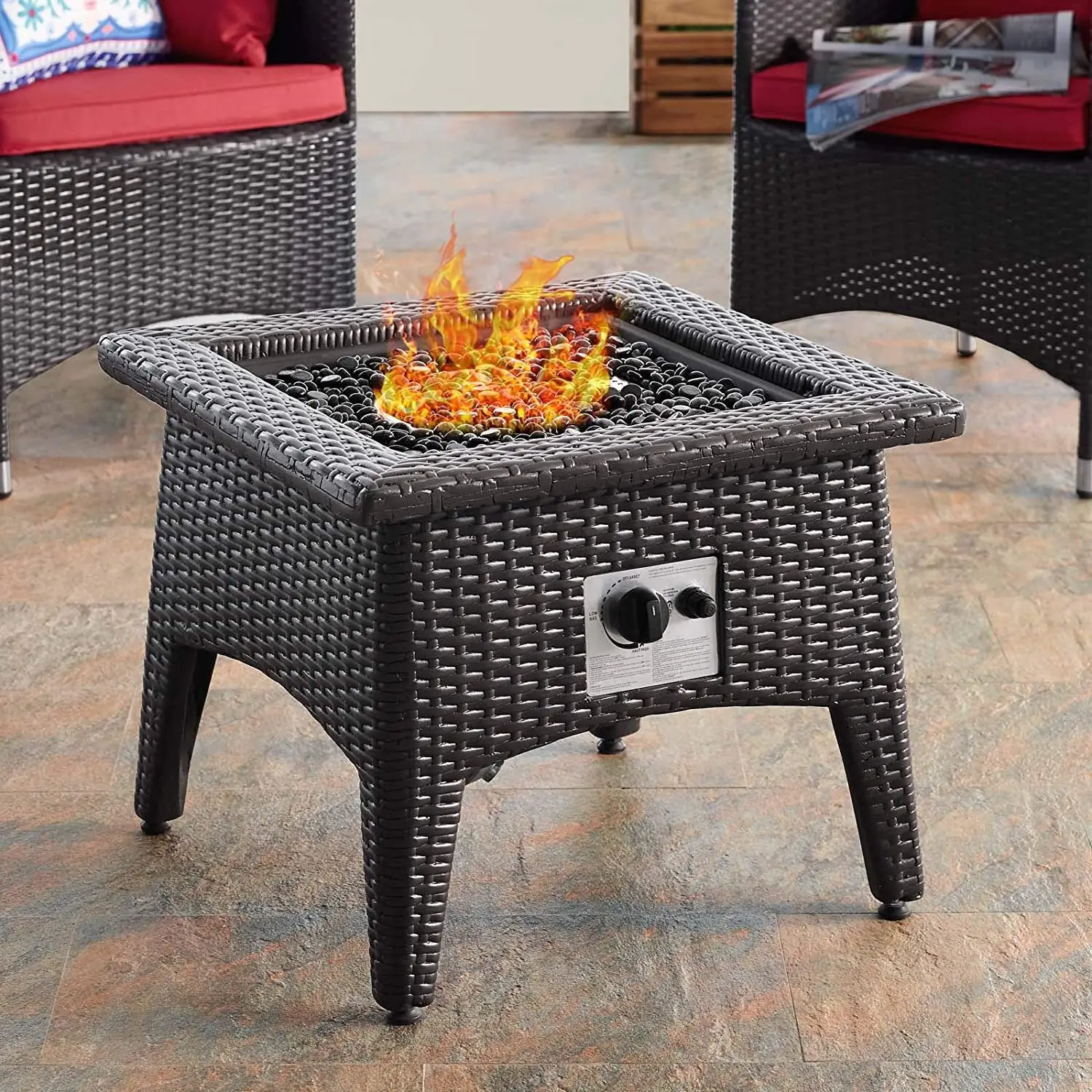rattan fire pit table