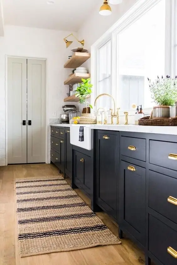 Sensible Rugs farmhouse kitchen: Rugs in a kitchen are for traction and spill control first, looks second. A natural-weave