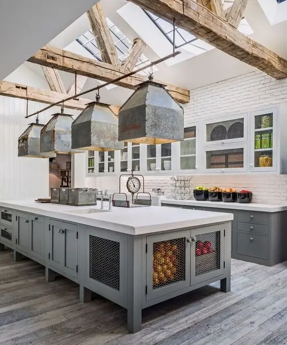 rustic kitchen with skylight