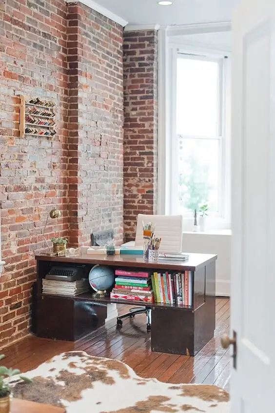 brick wall home office
