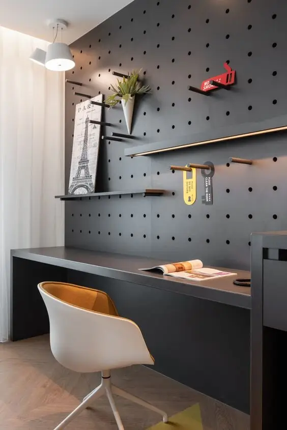 grey pegboard wall