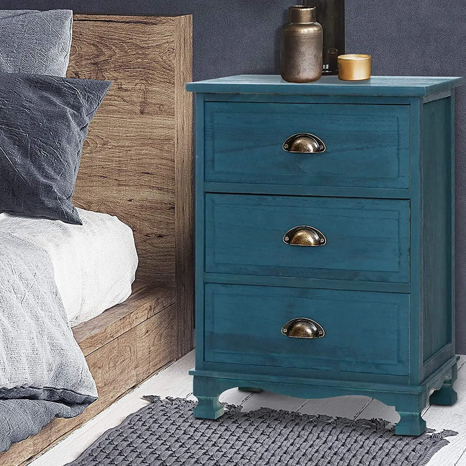 blue vintage bedside table