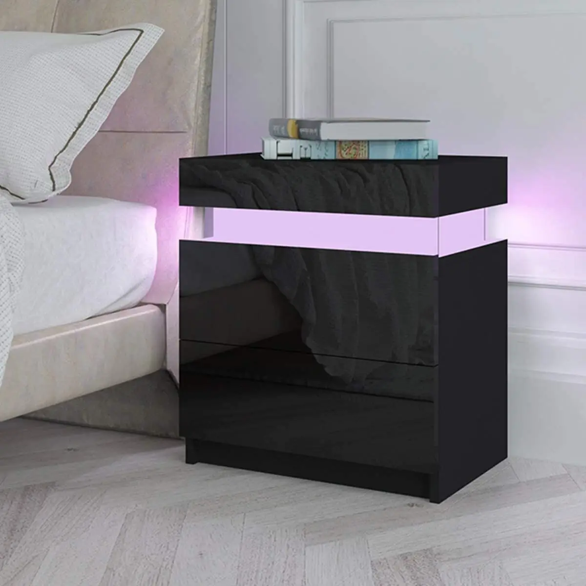 black nightstand with led