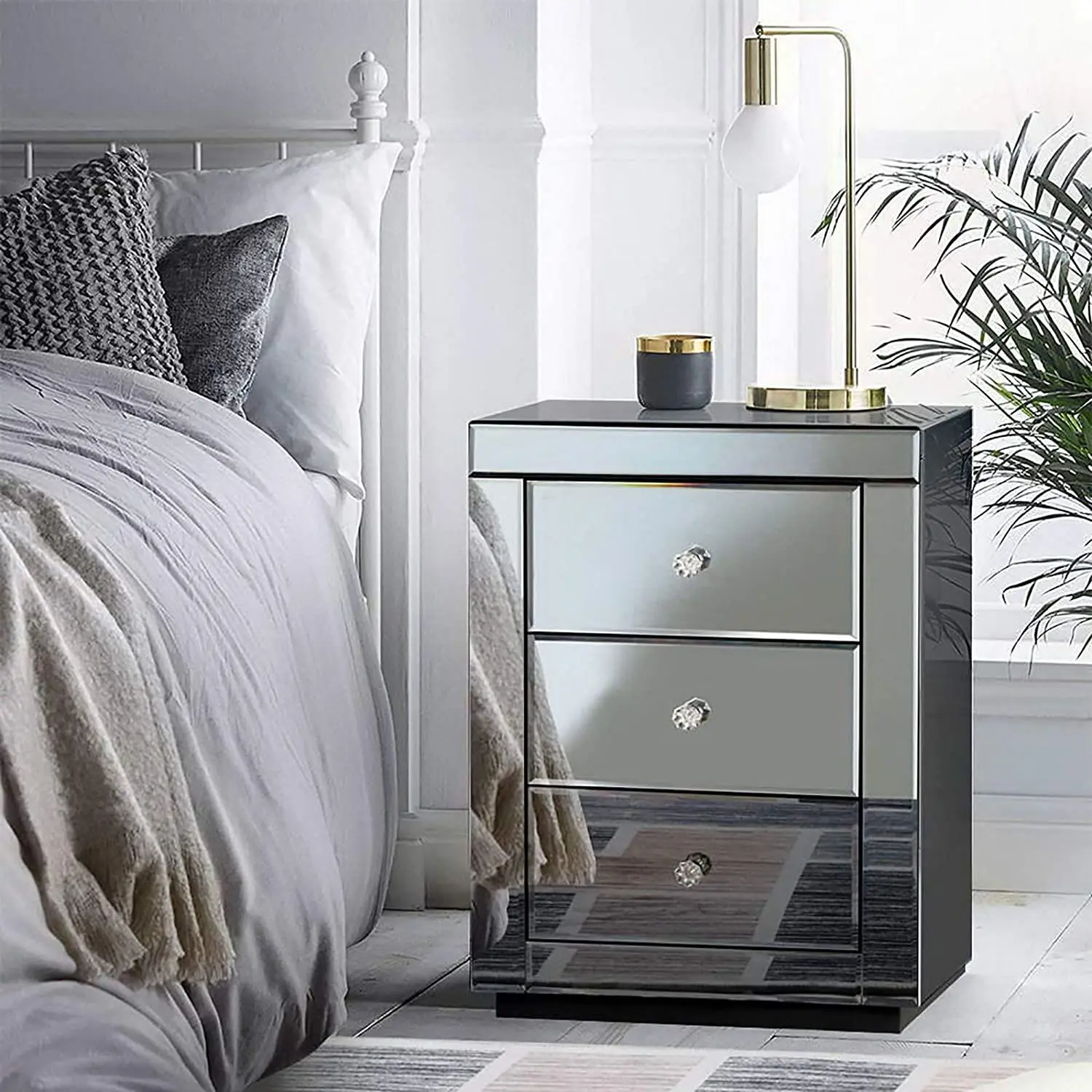 mirrored bedside table