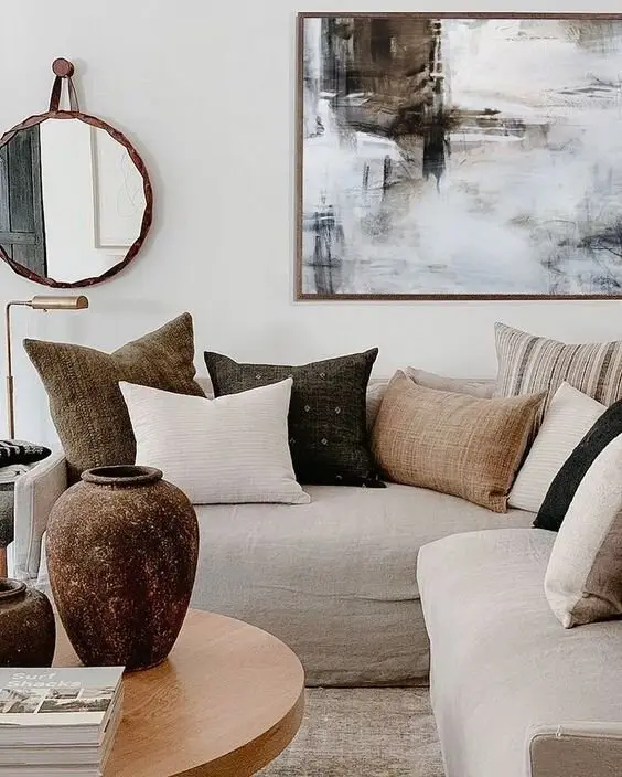 modern sofa and throw pillows