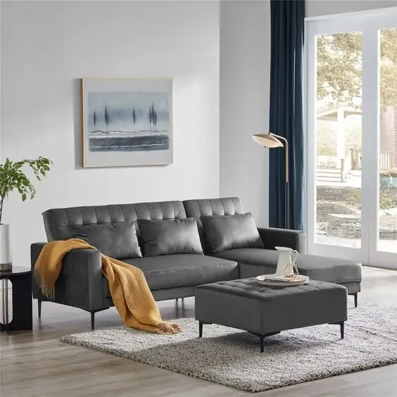 upholstered grey sofa
