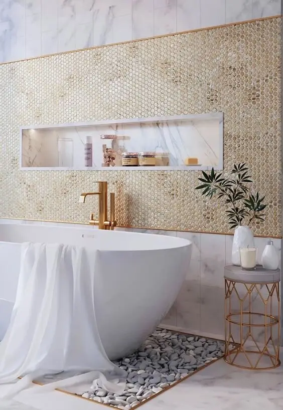 gold glass penny tiles