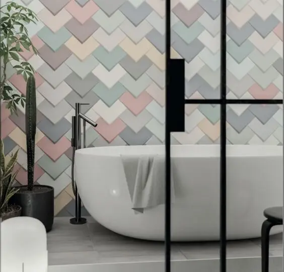 pastel colored bathroom tiles