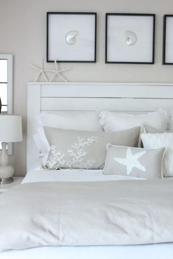 white coastal themed bedroom