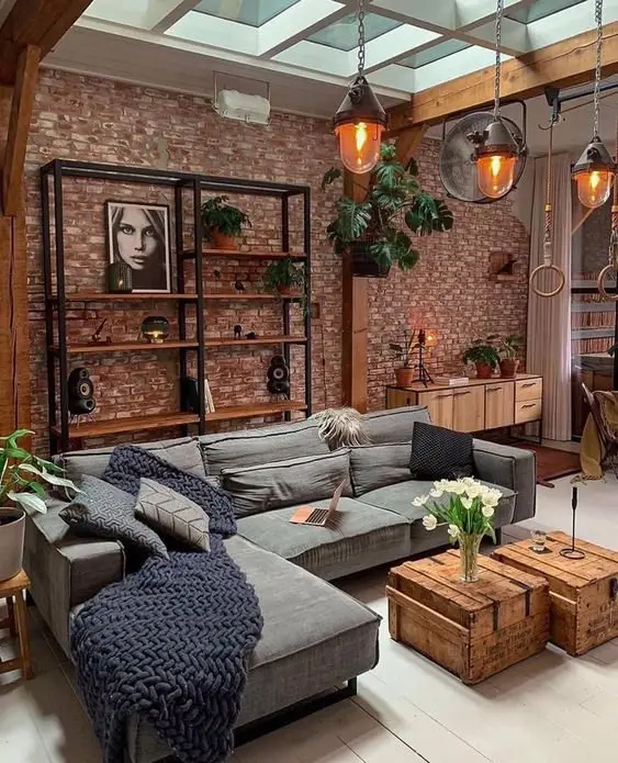 Skylight Surprise industrial living room: A skylight is always a great addition to any room