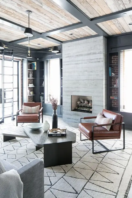 Modern and Bright industrial living room: A bright and modern rendition of the raw and efficient industrial design