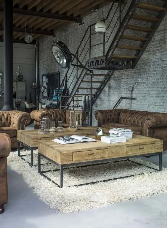 Steel Staircase industrial living room: Complete your industrial living room design with the classic steel staircase